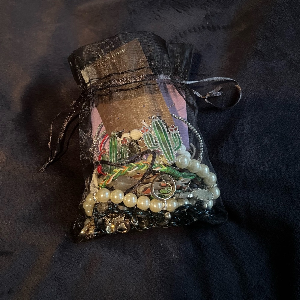 Assorted Jewelry in Black Organza Bag